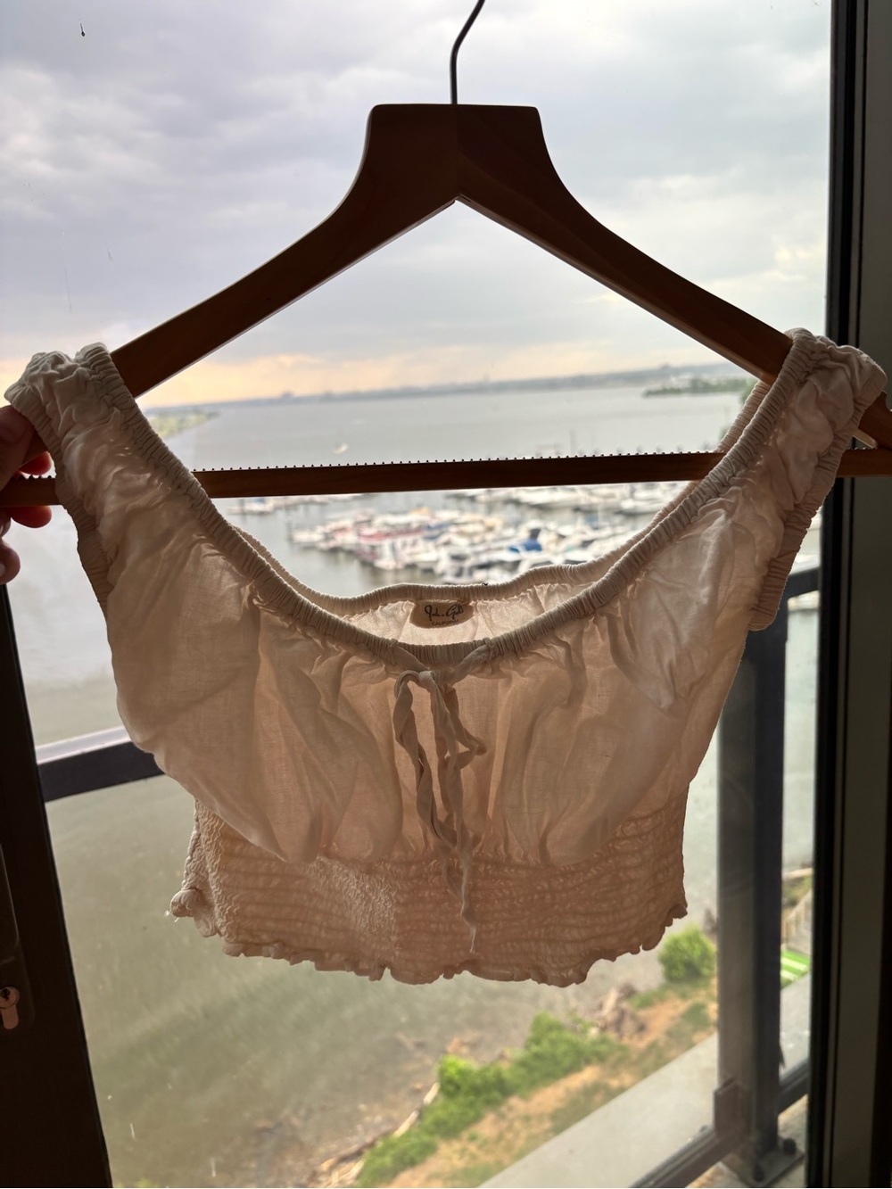 Anthropologie Cream Ruffled Elastic Waist Top